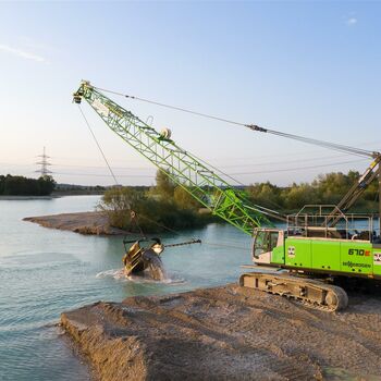 SENNEBOGEN duty cycle crane 670 gravel extraction dragline bucket quarrying industry load capacity 70 tons
