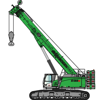 Telescopic crane / telecrane for construction sites as an alternative to a revolving tower crane: SENNEBOGEN 6133 E Crawler pictogram