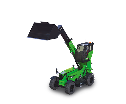 SENNEBOGEN telehandler 355 E with hold down shovel and elevating cab