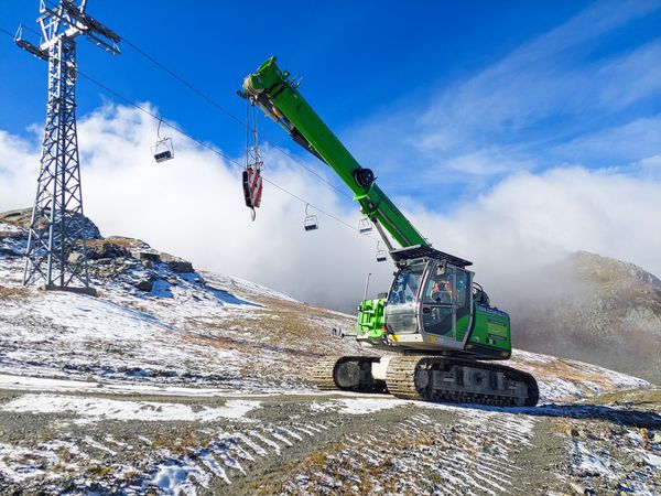 15 t telescopic crawler crane , SENNEBOGEN 613, Swiss Alps, microtunneling