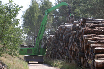 Holzumschlagbagger für Sägewerk SENNEBOGEN 723 E Stapeln