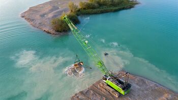 SENNEBOGEN Seilbagger Schleppschaufel Kiesgewinnung 670 E Schürfkübelbagger Hydroseilbagger