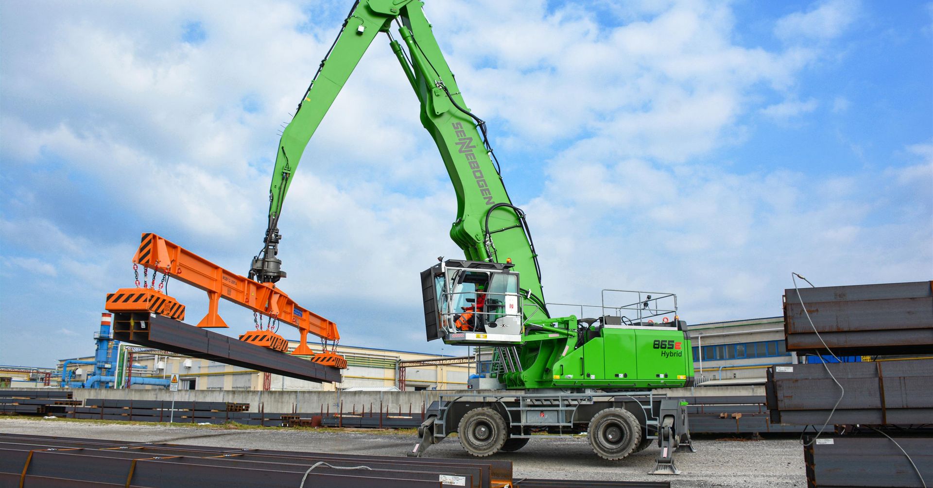 Steel logistics: Material handler with magnetic lifting beam
