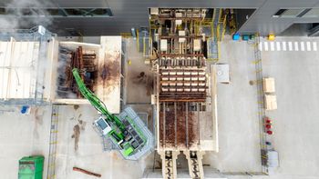 Furnierwerk-SENNEBOGEN 825-Elektrobagger in Litauen-Holzlogistik Furnierwerk-SENNEBOGEN 825-Elektrobagger in Litauen-Holzlogistik