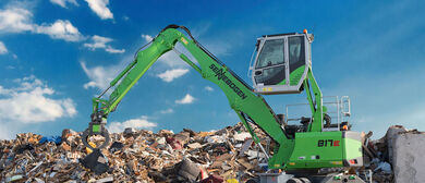 17 t Umschlagmaschine Umschlagbagger Sortierbagger SENNEBOGEN 817 E Recycling Abfallwirtschaft Mülldeponie Sortiergreifer