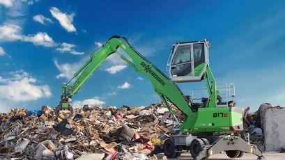 17 t Umschlagmaschine Umschlagbagger Sortierbagger SENNEBOGEN 817 E Recycling Abfallwirtschaft Mülldeponie Sortiergreifer