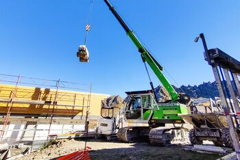 15 t telescopic crawler crane , SENNEBOGEN 613, Swiss Alps, microtunneling