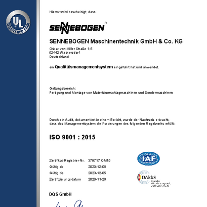 ISO-Zertifizierung SENNEBOGEN Werk III Wackersdorf