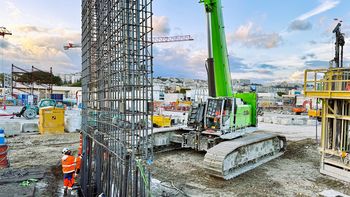 Telescopic crane in use for wastewater plant construction