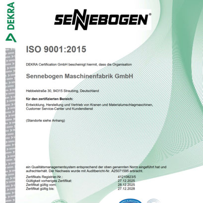 ISO-Zertifizierung SENNEBOGEN Werk I + II Straubing