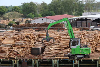 Holzumschlagbagger für Sägewerk SENNEBOGEN 723 E Holzumschlag