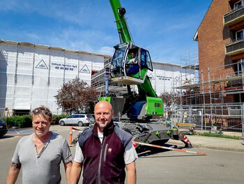 scaffolding with 16 t telescopic crane, SENNEBOGEN 613, Denmark