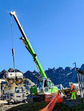 15 t telescopic crawler crane , SENNEBOGEN 613, Swiss Alps, microtunneling
