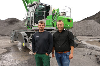 left to right, machine operator Stefan Jentsch and Division Manager of EAFS Processing Benjamin Kinlinger, Max Aicher Umwelt GmbH