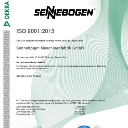 ISO-Zertifizierung SENNEBOGEN Werk I + II Straubing
