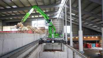 Sorting plant relies on electric machine with rail undercarriage