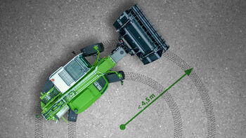 Robust telescopic handler for the waste recycling industry with elevating driver’s cab: the SENNEBOGEN 355 E - small turning radius of under 4m