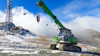 15 t telescopic crawler crane , SENNEBOGEN 613, Swiss Alps, microtunneling