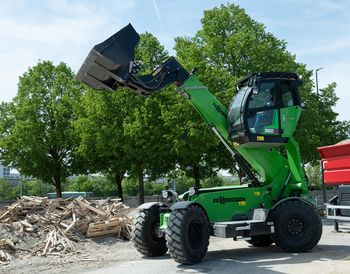 SENNEBOGEN 360 G telehandler during a live demonstration in the outdoor area at IFAT.