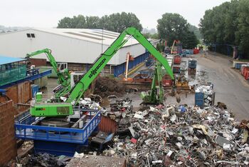 SENNEBOGEN 830 Stationary electric material handler at the scrap yard 