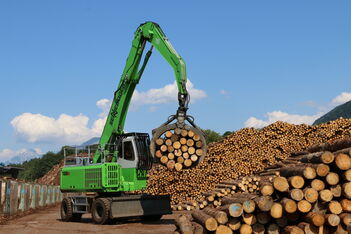 SENNEBOGEN 735 E material handler for timber handling with mobile electric travel drive Green Efficiency Drive