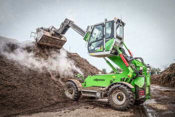 Teleskoplader Telehandler SENNEBOGEN 355 E Kompost Grüngut Recycling Kompostieranlage Niederhalterschaufel