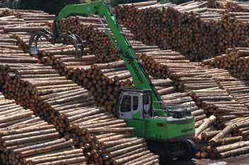 SENNEBOGEN material handler 735 E mobile timber handling log yard saw mill timber grab